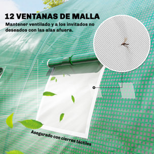 Invernadero de Exterior 6x4x2 m, Invernadero de Túnel con 2 Varillas de Soporte, Puertas Enrollables, Ventanas de Malla, Cubierta PE y Marco de Acero Galvanizado, Anti-UV, Impermeable, Verde