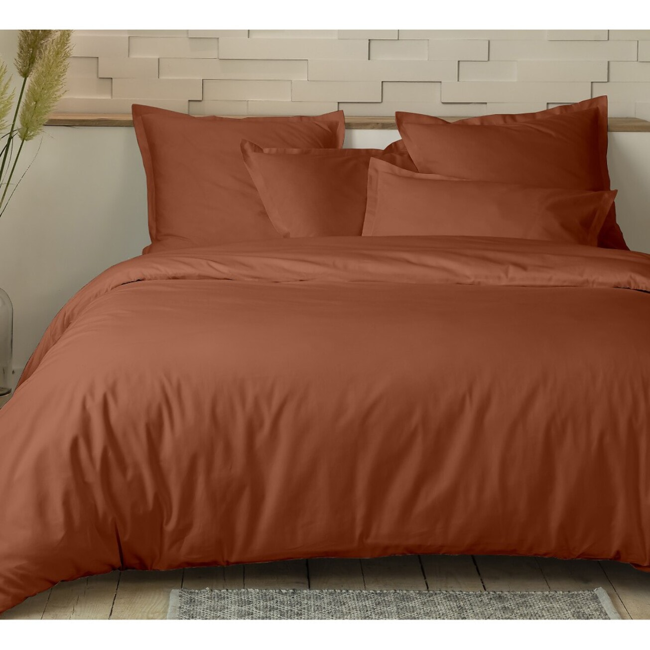 Parure housse de couette 2pcs 100% percale de coton 80 fils_ terracotta