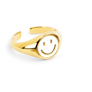 Anillo Smiley White Enamel Baño Oro