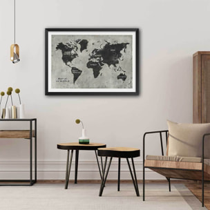 Affiche Carte du monde punky Affiche + cadre en bois - Noir