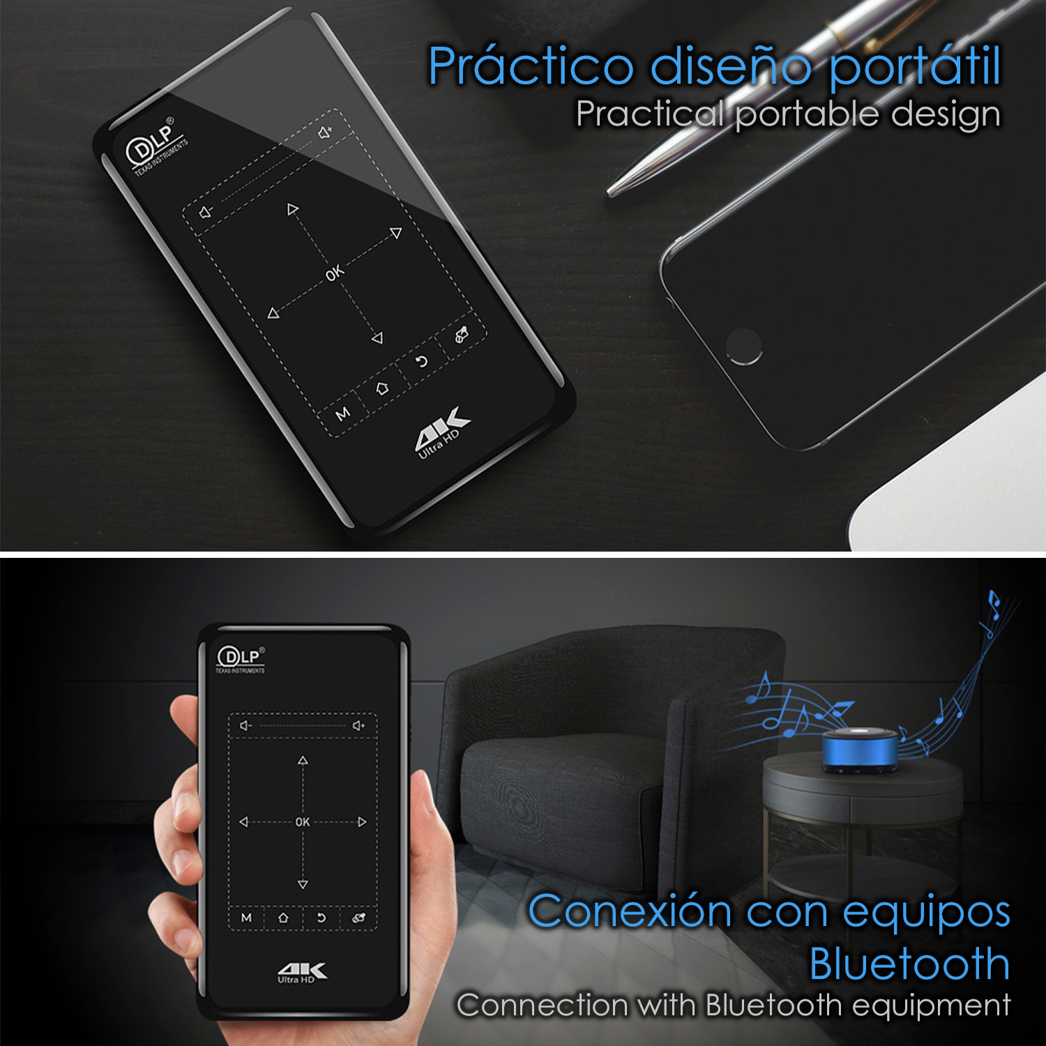 Mini videoproiettore portatile LED P09 II, DLP. Android 9.0, Wi-Fi, pannello touch. Batteria ricaricabile. Clonazione schermo. Netflix, YouTube, ecc.
