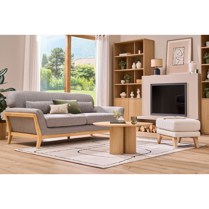 Canapé scandinave 3 places en tissu gris et bois clair YOKO