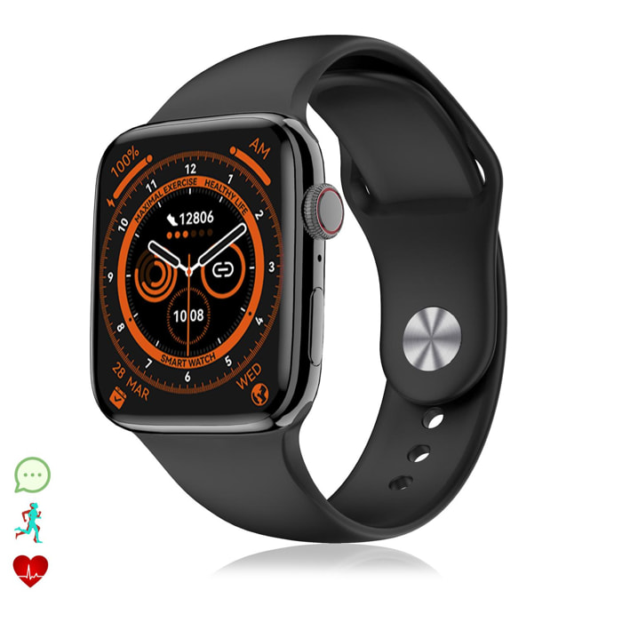 Smartwatch DT8 MAX con modalità sport, assistente vocale, Widget, schermo da 2”. Pressione sanguigna, O2, monitor cardiaco; termometro.