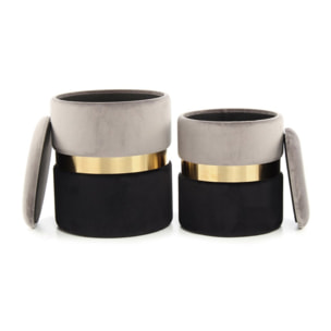 Set di 2 pouf contenitore Zora in velluto grigio e oro