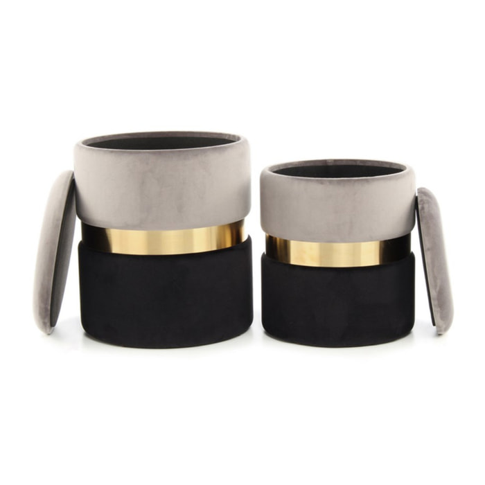 Set di 2 pouf contenitore Zora in velluto grigio e oro