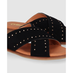 Sandalias de Serraje - Negro - Tacón: 1 cm