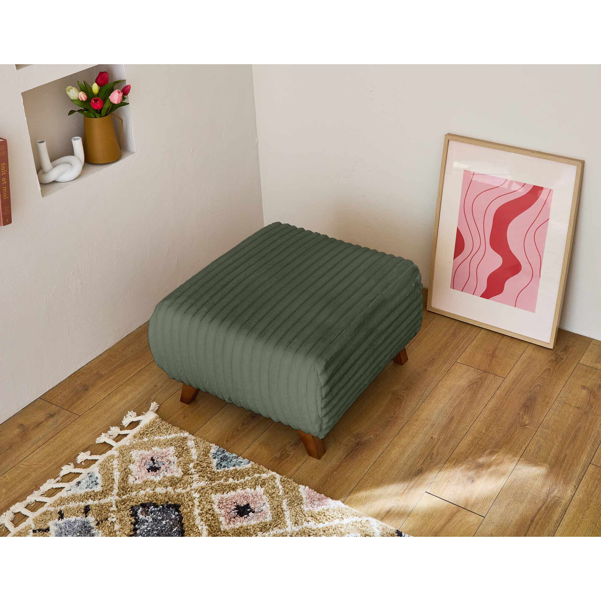 Cristal - pouf modulable - 65 cm - en fausse fourrure côtelée - Vert