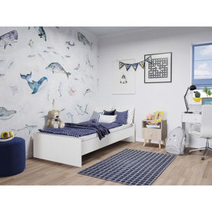 Letto singolo moderno con testiera, 193.6 x 94 x 37, Bianco lucido