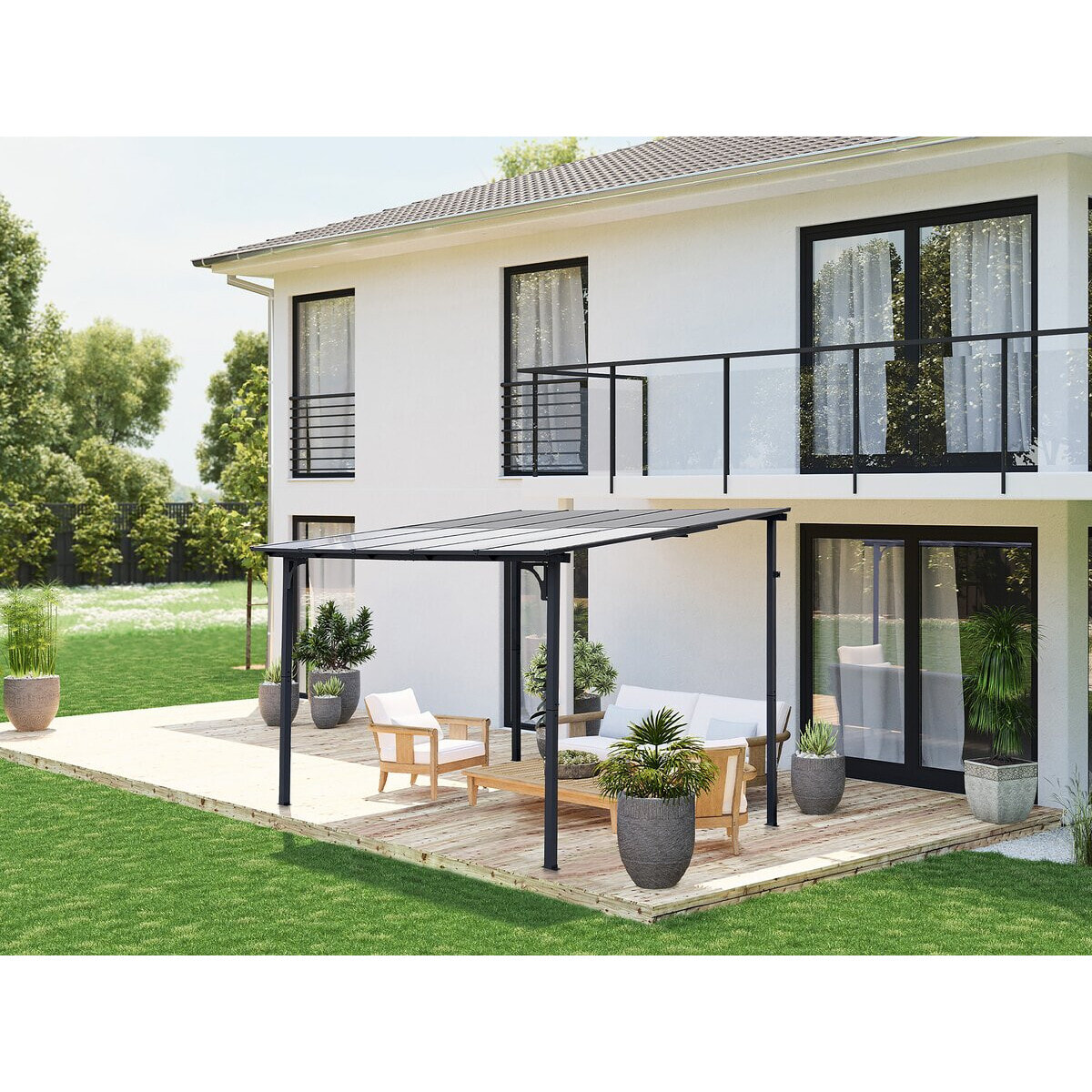 Pergola tonnelle adossée "Marvin" - 3 x 3 m - 304 x 298 x 243 cm - Gris foncé