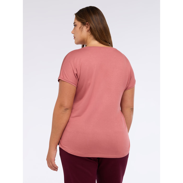 Fiorella Rubino - T-shirt bimaterica con scollo a V - Rosso