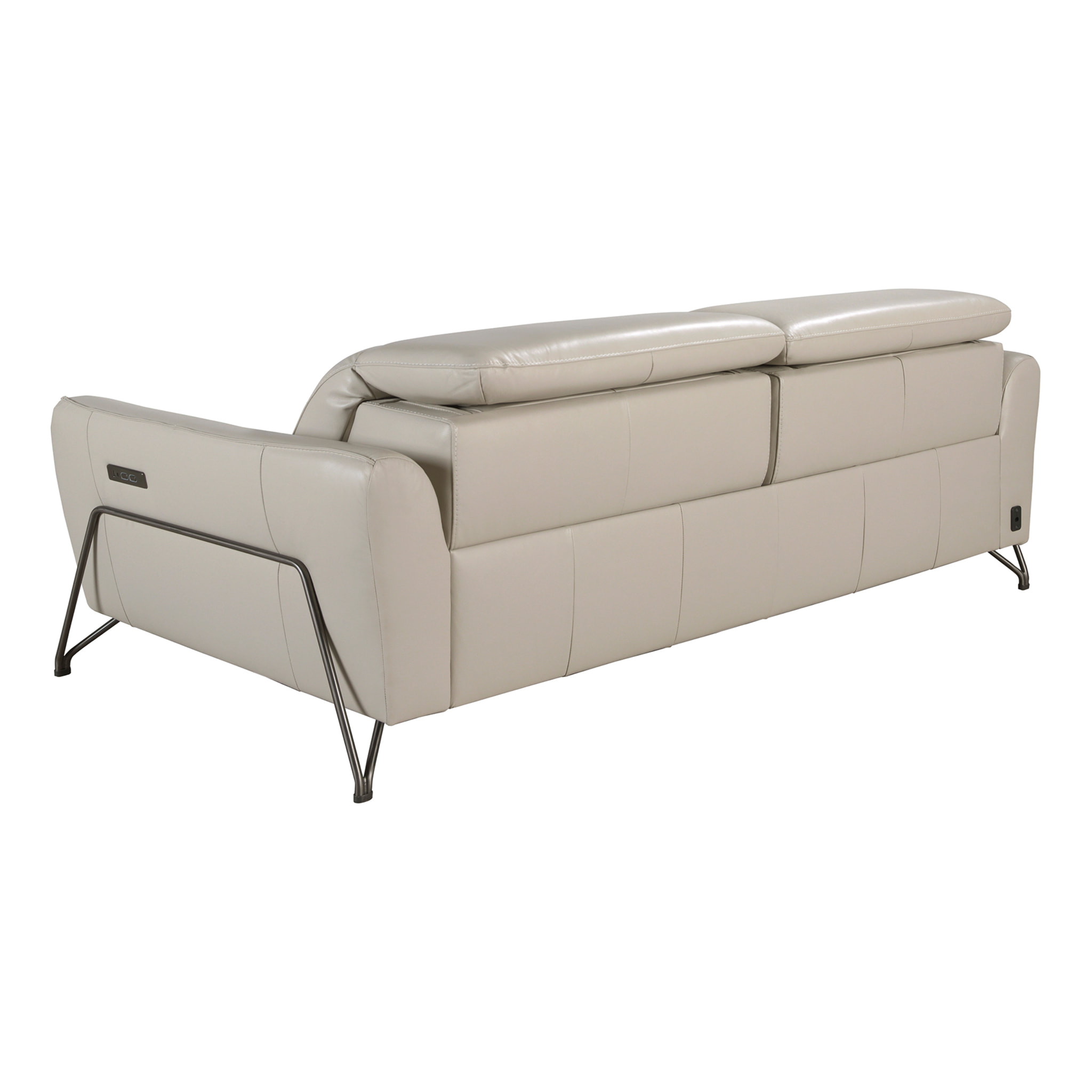 Sofá relax de 3 plazas tapizado en piel de origen vacuno en arena con reposacabezas patas de acero inoxidable oscurecido 2 sistemas de relax eléctrico 213x111x104cm