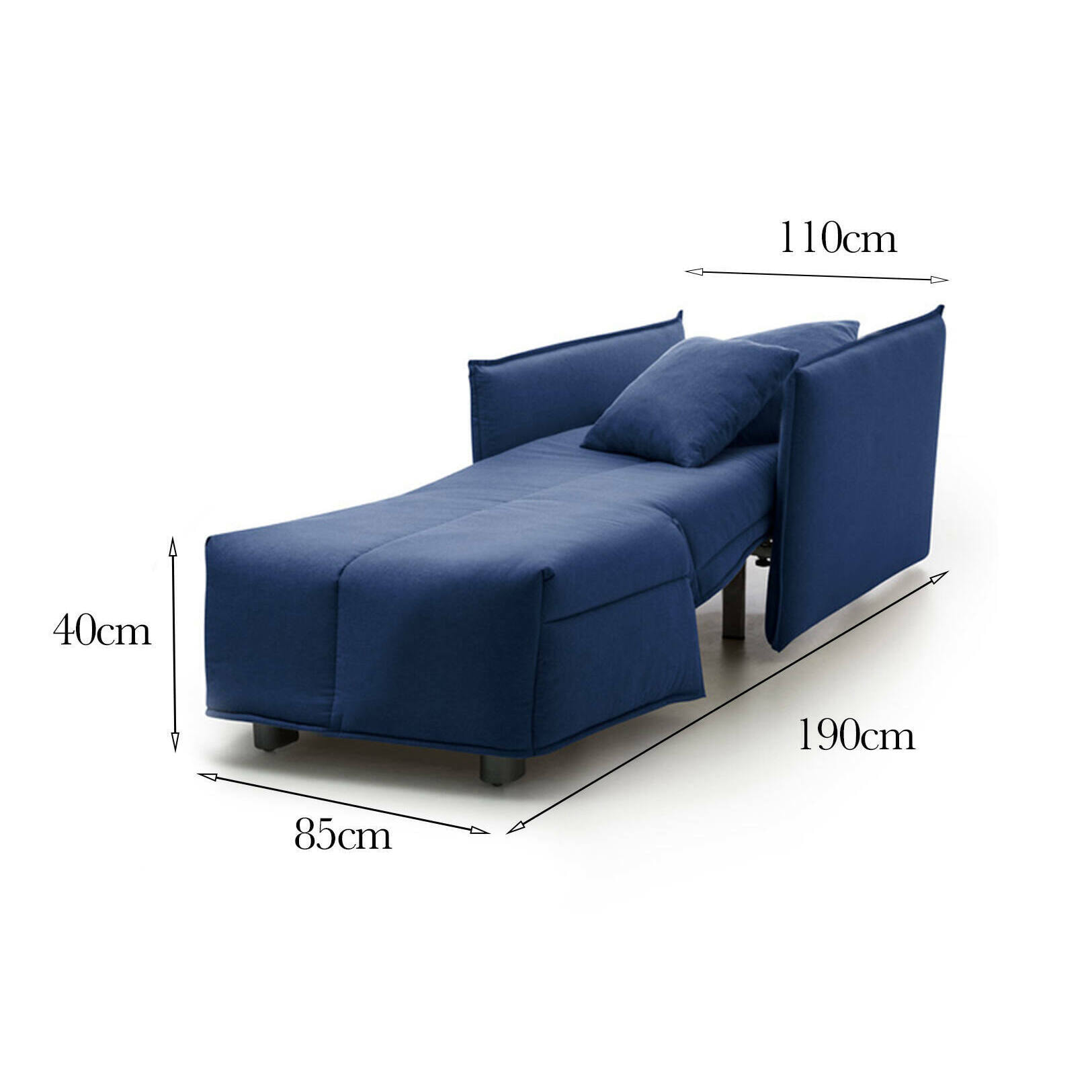 Divano Letto Almerinda, Divano singolo, 100% Made in Italy, Poltrona soggiorno con apertura a carrello, in tessuto imbottito, con Braccioli standard, Cm 110x90h85, Blu