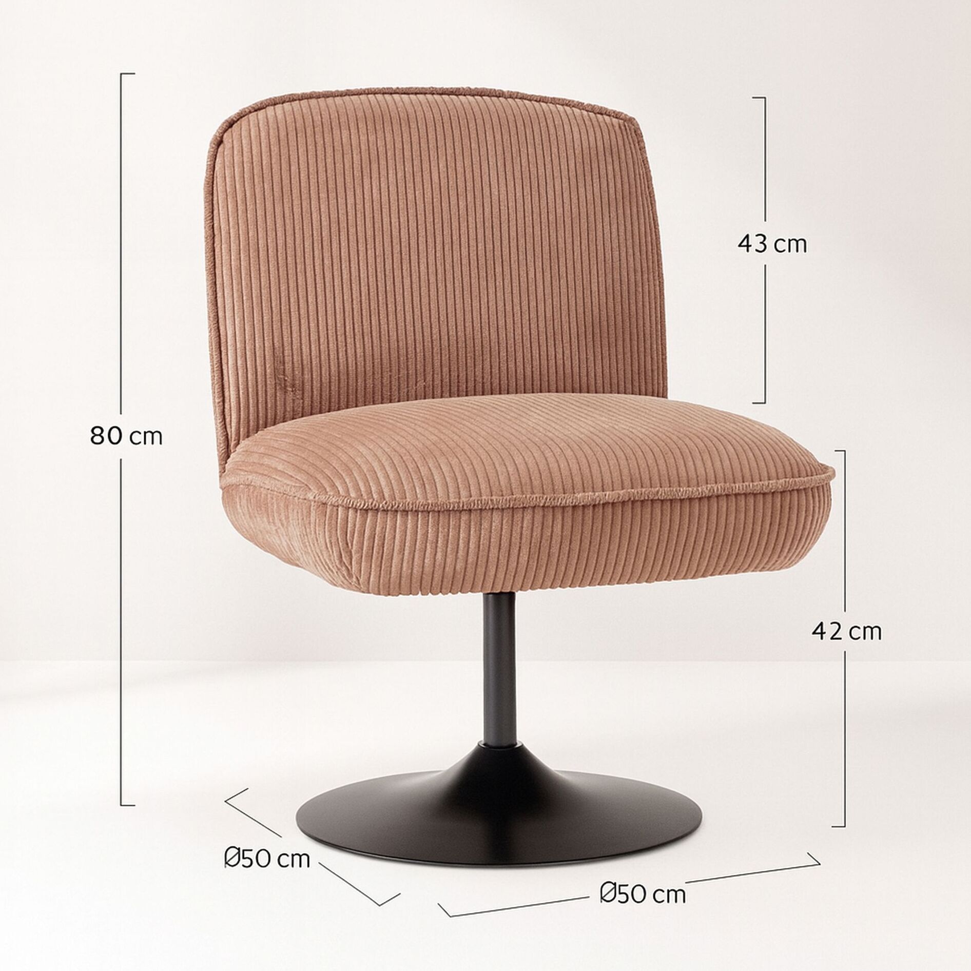 Fauteuil pivotant en velours rose et pied en métal noir FUNKY
