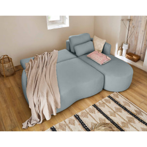 Mahina - canapé d'angle droit - 4 places - convertible avec coffre - en tissu bouclette - Bleu