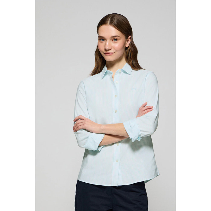 Camicia a righe color acquamarina con logo ricamato