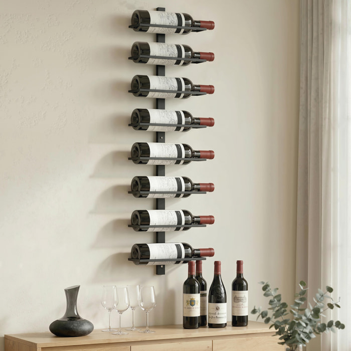 Porte-bouteilles mural 8 bouteilles - casier à vin mural - dim. 27 x 10 x 93 cm - acier noir