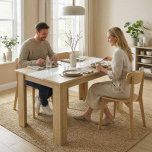 Table à manger grand plateau 4-6 personnes - dim. 120L x 69l x 75H cm - aspect bois chêne clair blanc