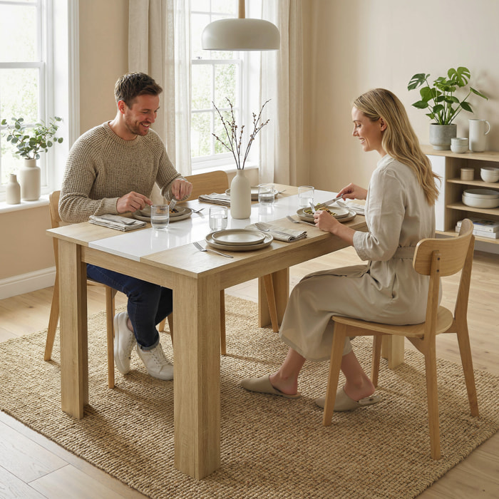 Table à manger grand plateau 4-6 personnes - dim. 120L x 69l x 75H cm - aspect bois chêne clair blanc