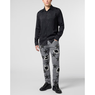 PHILIPP PLEIN Loose Fit Silk Shirt Dragon Skull