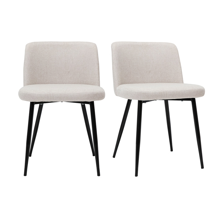 Chaises en tissu effet velours texturé beige et métal noir (lot de 2) MONTI