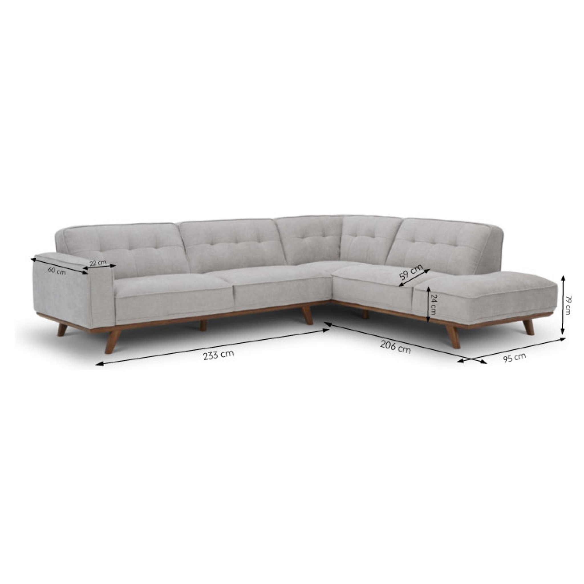 KINSALE Canapé angle design en tissu gris 5/6 places