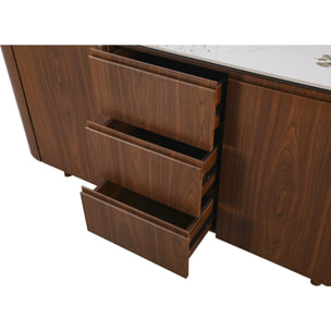 Buffet en bois avec plateau en céramique "Stonea" - 180 x 40 x 85 cm - Marron