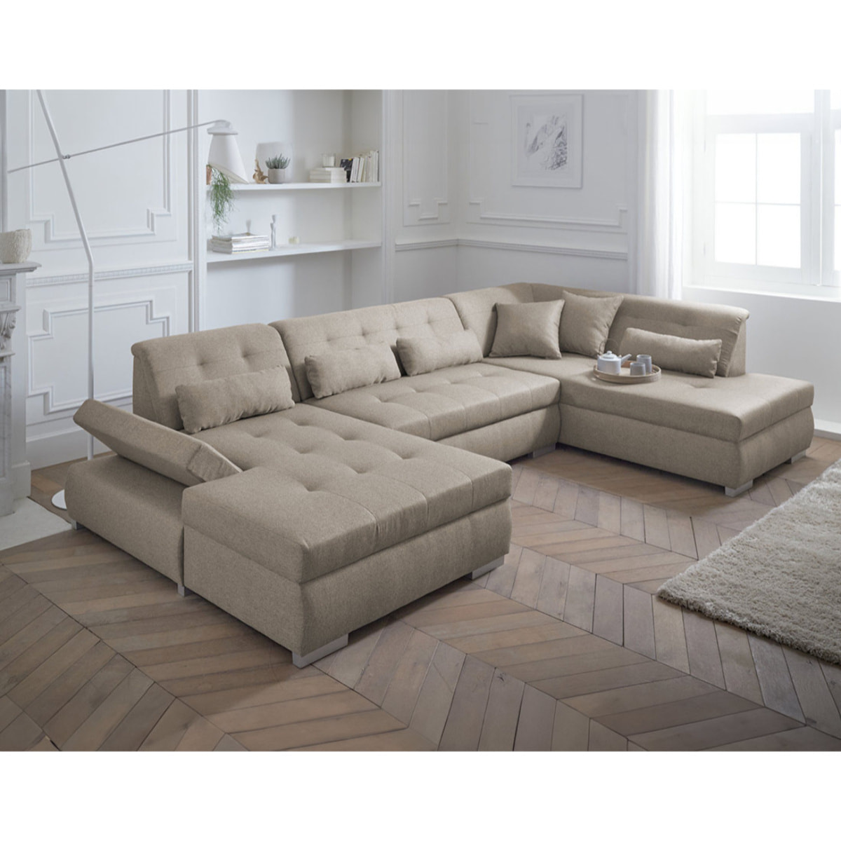 Vermont - canapé panoramique d'angle droit - 7 places - XXL - Beige