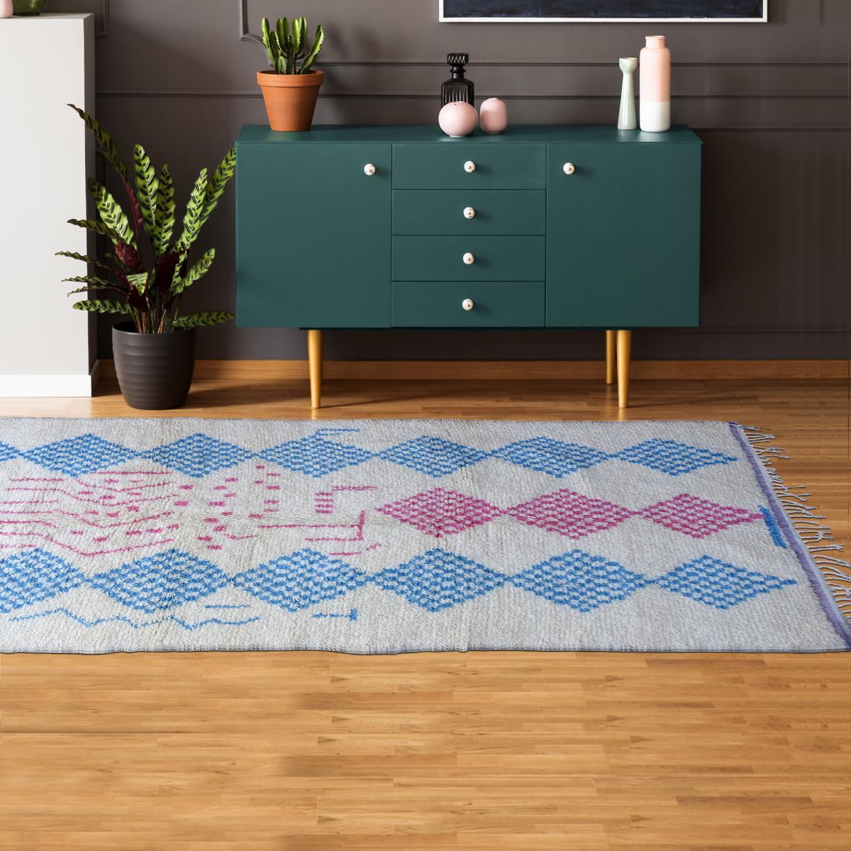 Authentique tapis berbère fait à la main en laine motif ethnic FOLO