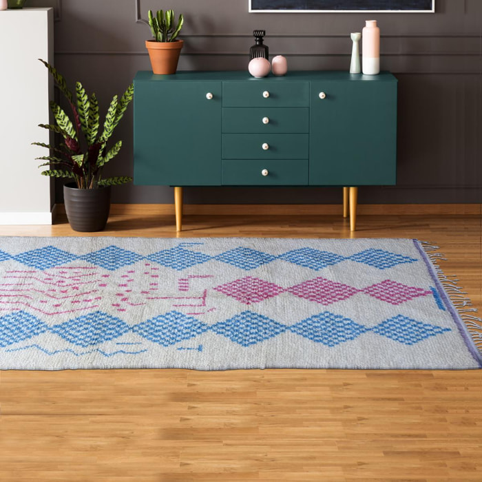 Authentique tapis berbère fait à la main en laine motif ethnic FOLO