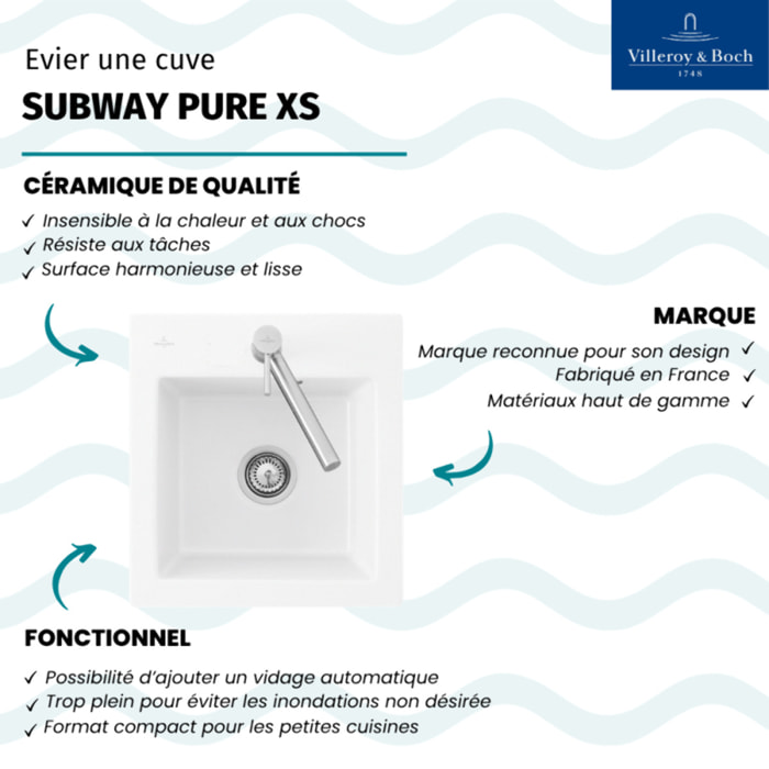 Evier 1 bac sans egouttoir Subway Pure XS 47,5 x 51 cm Blanc
