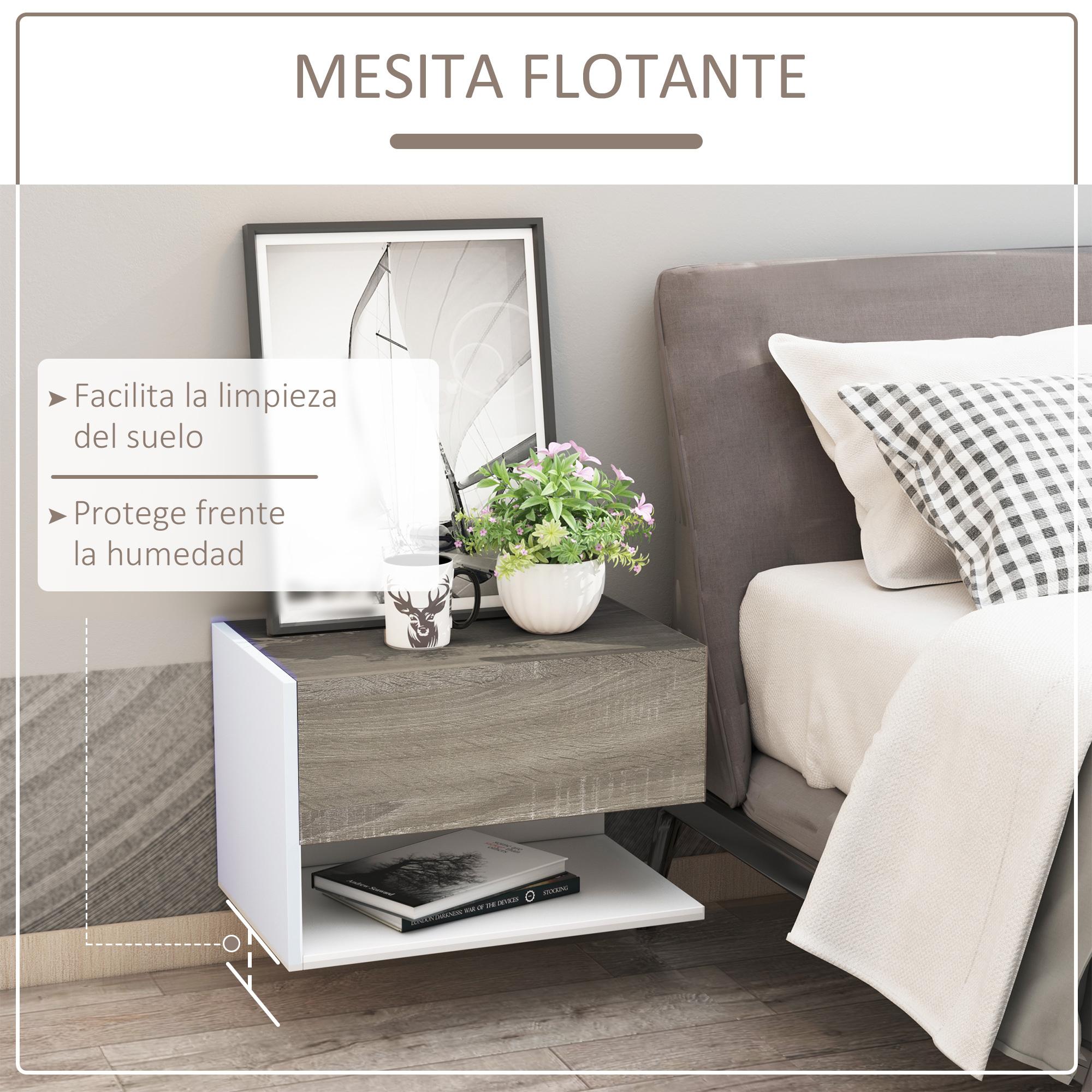 Set de 2 Mesitas de Noche de Madera 46x30x30cm Blanco, Roble