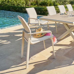 Fauteuil de jardin empilable "Diese" argile & ivoire aluminium et texaline