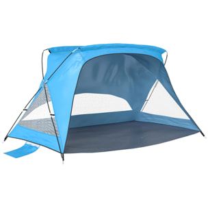 Tienda de Playa, Carpa de Playa Plegable para 2-3 Personas con Sacos de Arena, Puerta, Ventanas, UPF30+, Bolsa de Transporte y Bolsillo para Parque, Camping, 220x120x120 cm, Azul Cielo