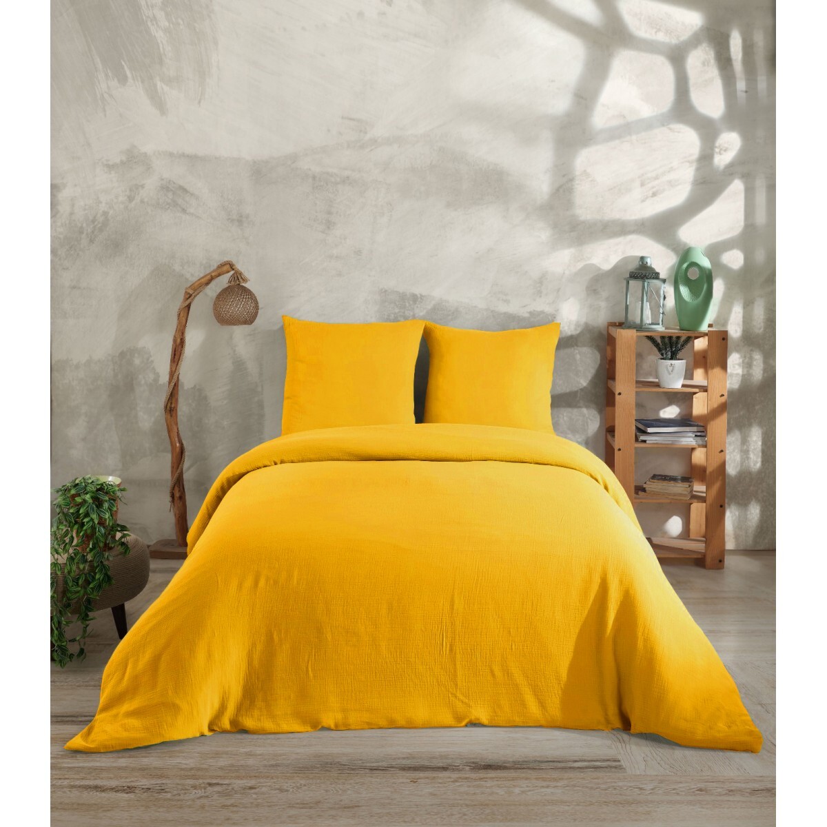 Parure housse de couette et taies d'oreiller gaze de coton ambre