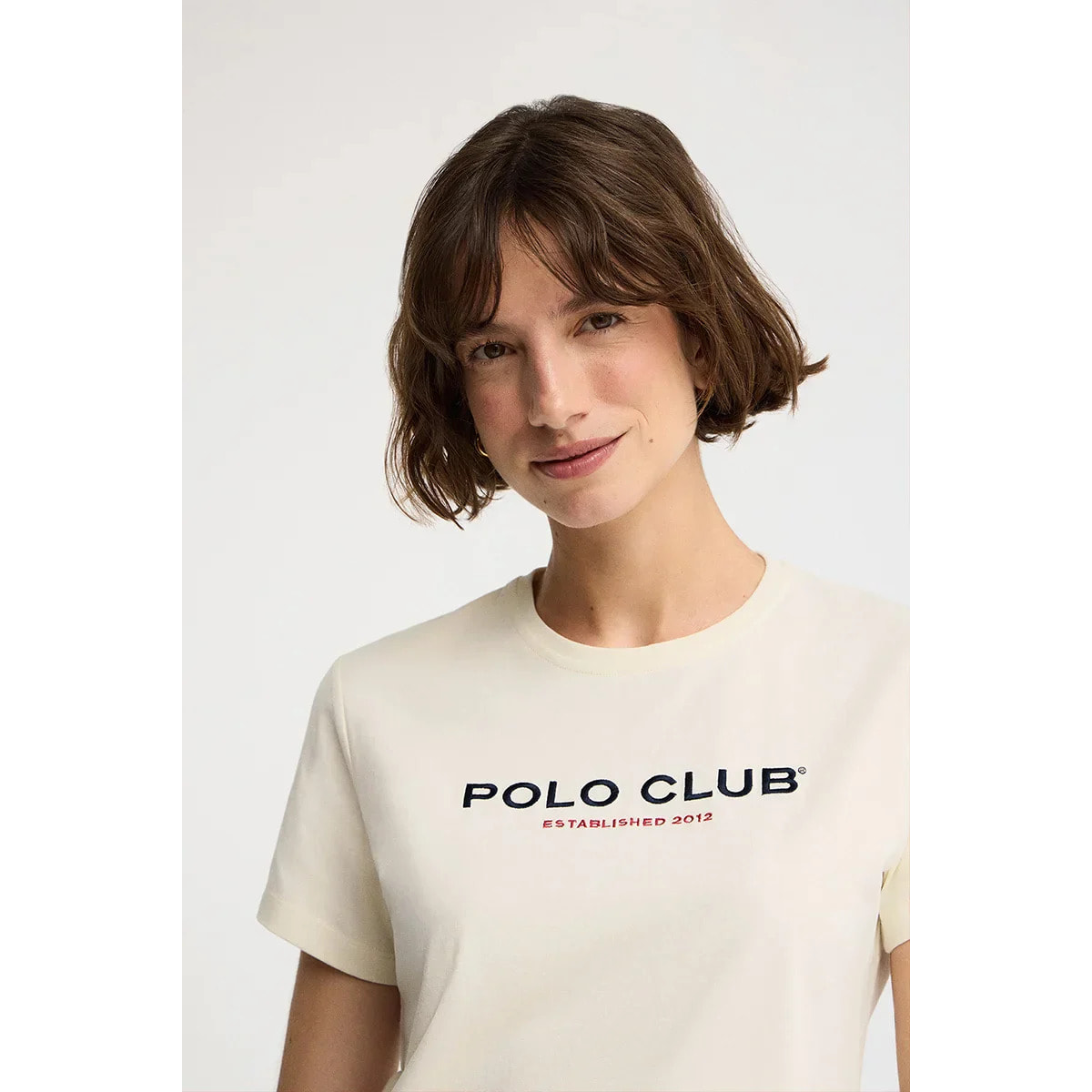 Maglietta ecrù slim fit con ricamo Established 2012 Polo Club