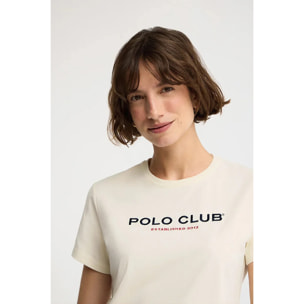 Maglietta ecrù slim fit con ricamo Established 2012 Polo Club