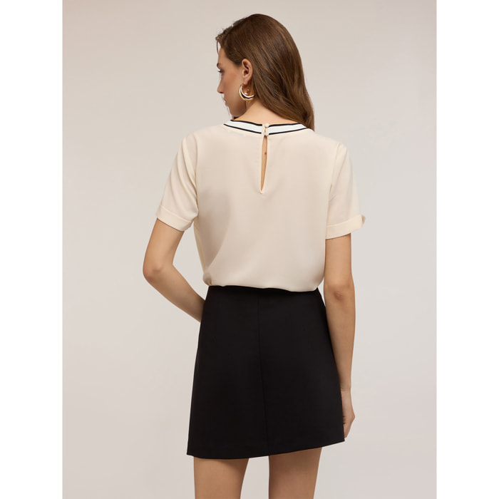 Motivi - Blusa con borde de punto - Blanco