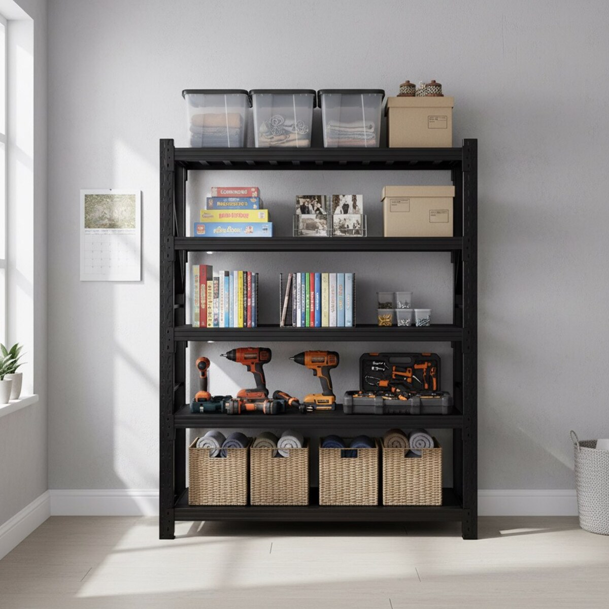 Scaffale rack in metallo 4 ripiani 200x50x200 cm per carichi pesanti 600 kg nero