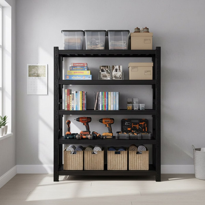 Scaffale rack in metallo 4 ripiani 200x50x200 cm per carichi pesanti 600 kg nero