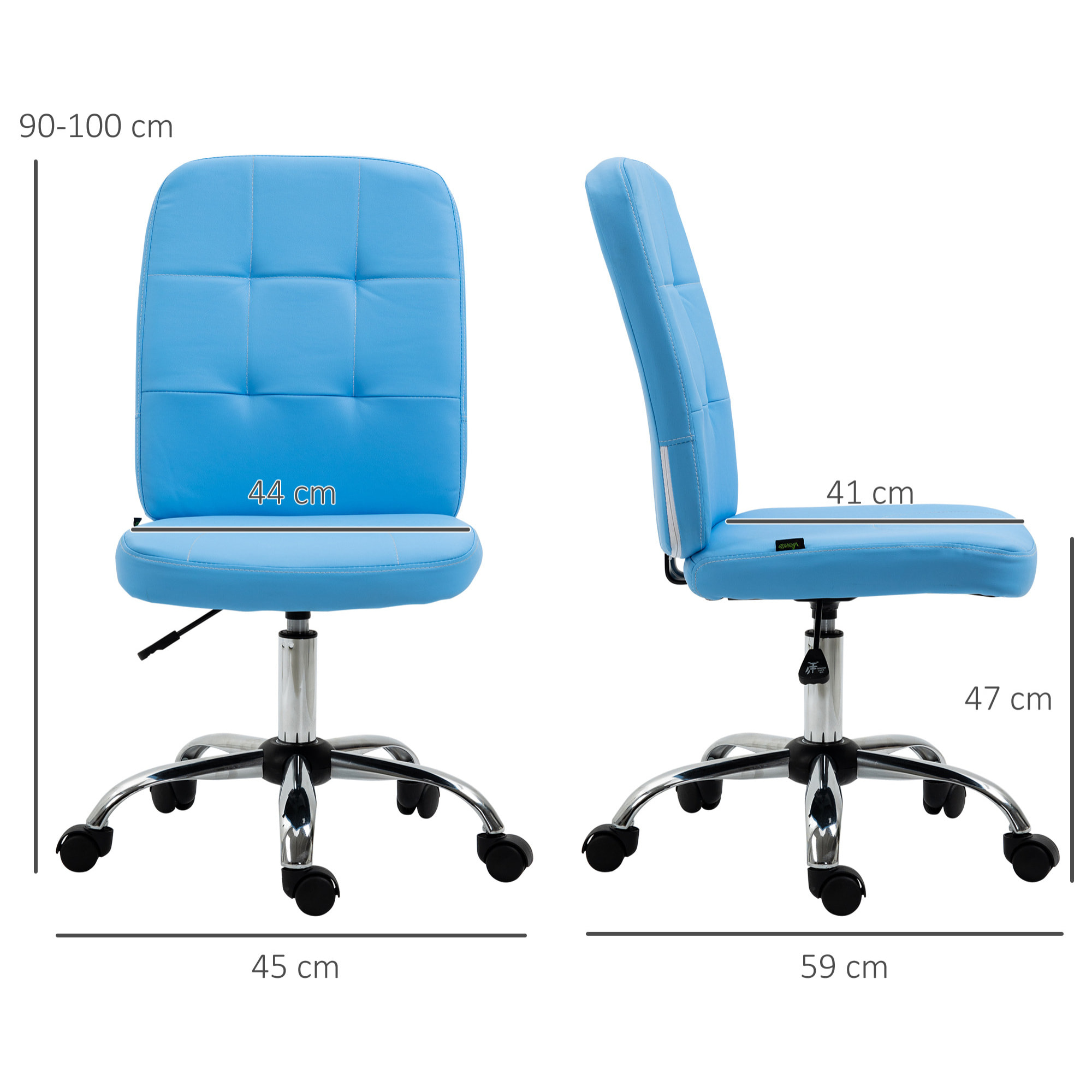 Silla de Oficina sin Brazos Silla de Escritorio Giratorio de Piel Sintética con Altura Ajustable Estilo Moderno Carga 120 kg 45x59x90-100 cm Azul