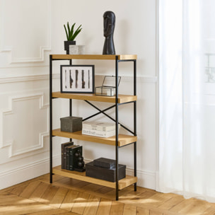 Etagère 4 niveaux industrielle effet frêne et métal - LOFT-   L 80 x l 30 x H 120cm