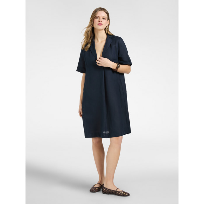 Elena Mirò - Vestido camisero de lino manga corta - Azul