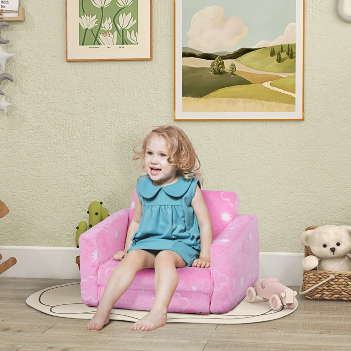 Sillón Infantil Plegable Sofá Infantil Reclinable 2 en 1 Sofá para Bebés Tapizado de Tela Luminosa Cojín y Funda Lavables para Dormitorio Salón Rosa