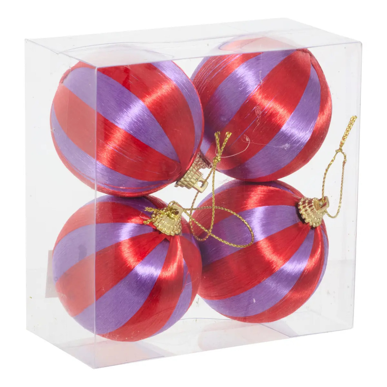 Lot de 4 boules de Noël fils violet et rouge D. 60 mm