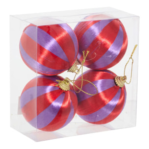 Lot de 4 boules de Noël fils violet et rouge D. 60 mm