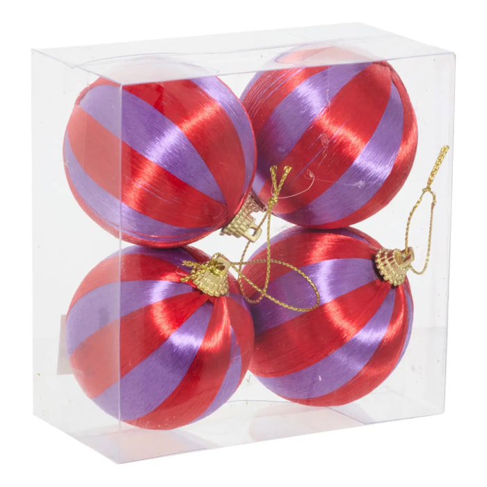 Lot de 4 boules de Noël fils violet et rouge D. 60 mm