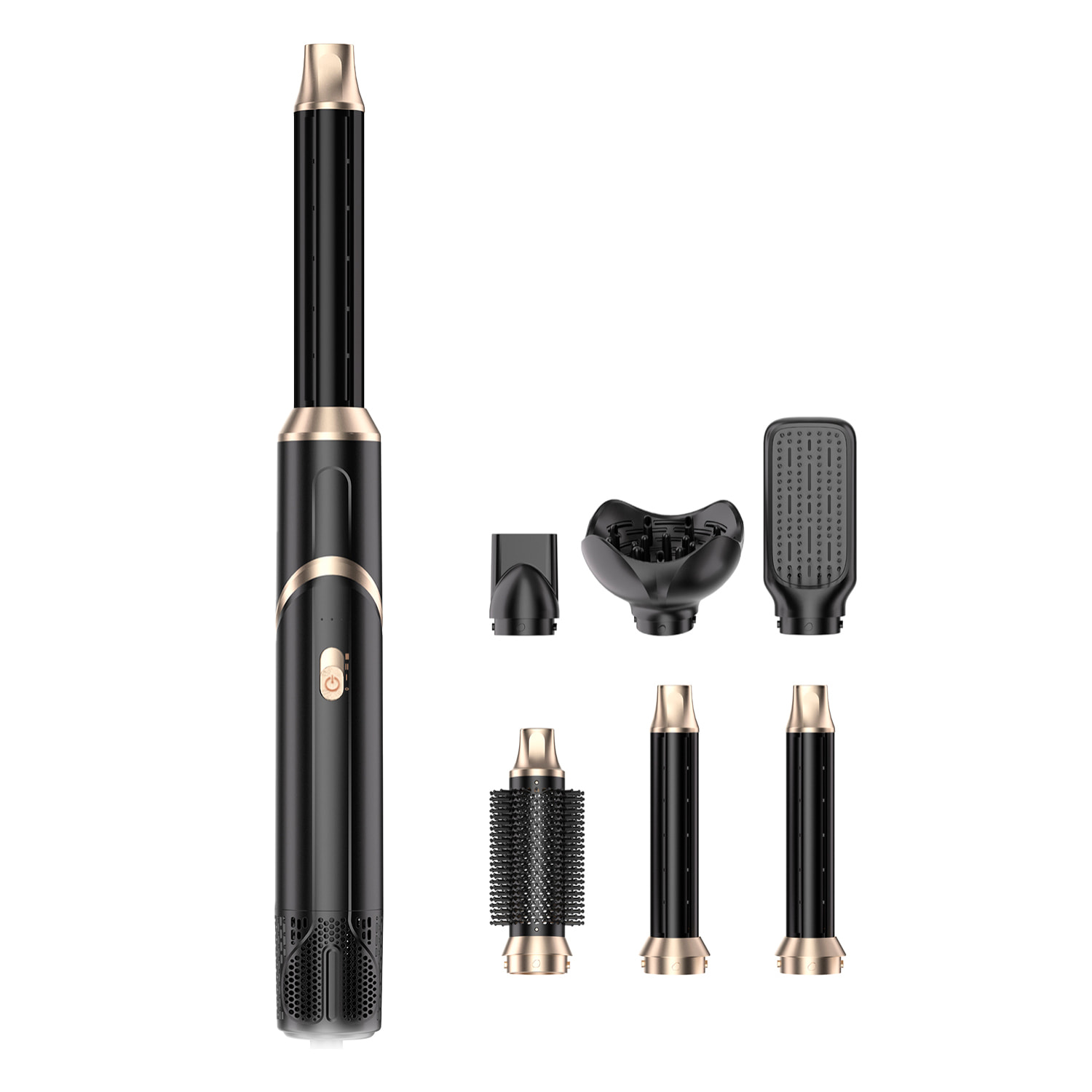 Secador de pelo 676. 6 en 1 con iones negativos. Permite alisar, secar, rizar y mucho más. Con 3 temperaturas y 6 accesorios.