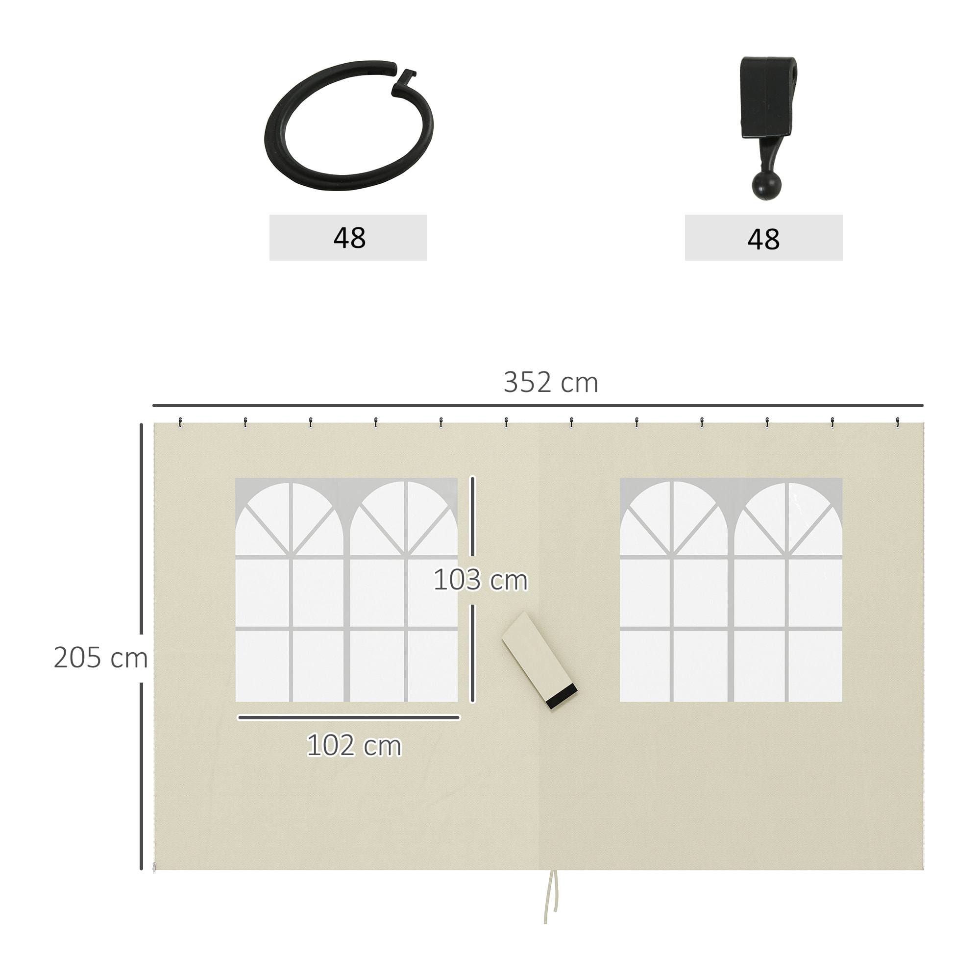 4 Paredes Laterales para Cenador 3x4 m Laterales de Carpa con Ganchos 8 Ventanas Protección UV Reemplazo Lateral para Carpa de Jardín Exterior Fiesta Crema