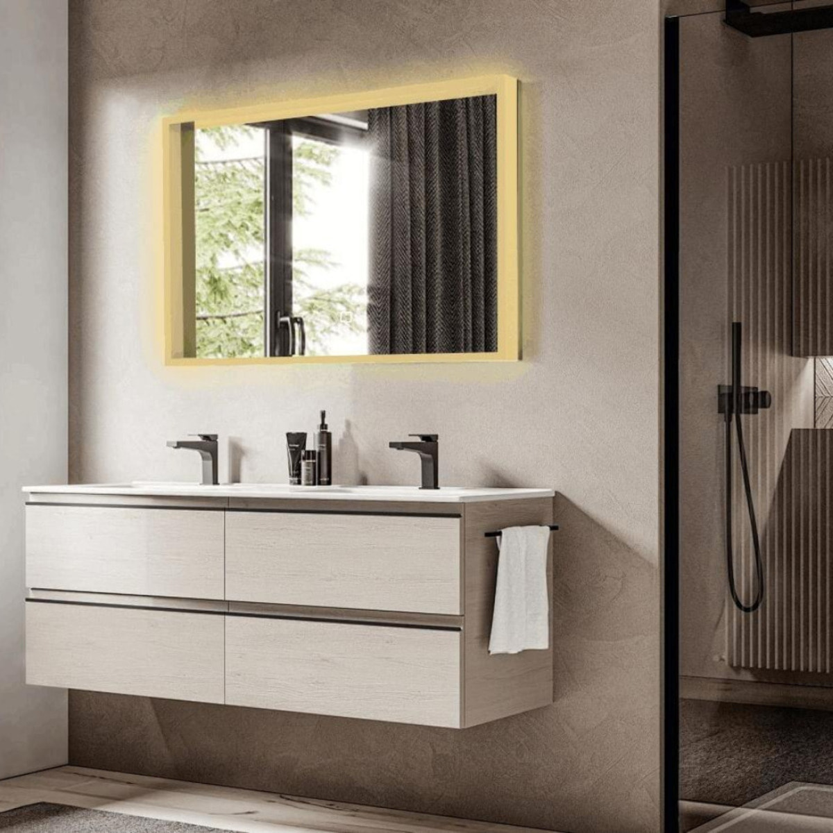 Vision 80x60 cm miroir rectangulaire avec éclairage LED 3 couleurs et capteur, transparent (SATZVIOBLED6080)