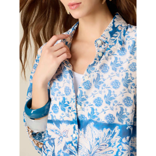 Oltre - Camicia in mussola di cotone fantasia - Blu